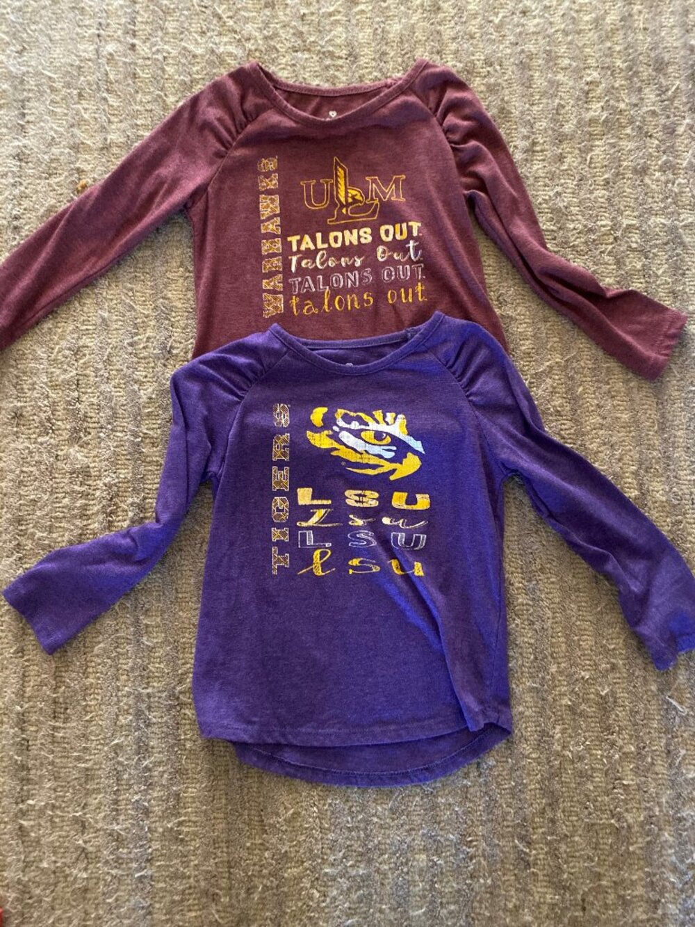 4T 2 College Football Long-sleeved T-shirts ULM & LSU